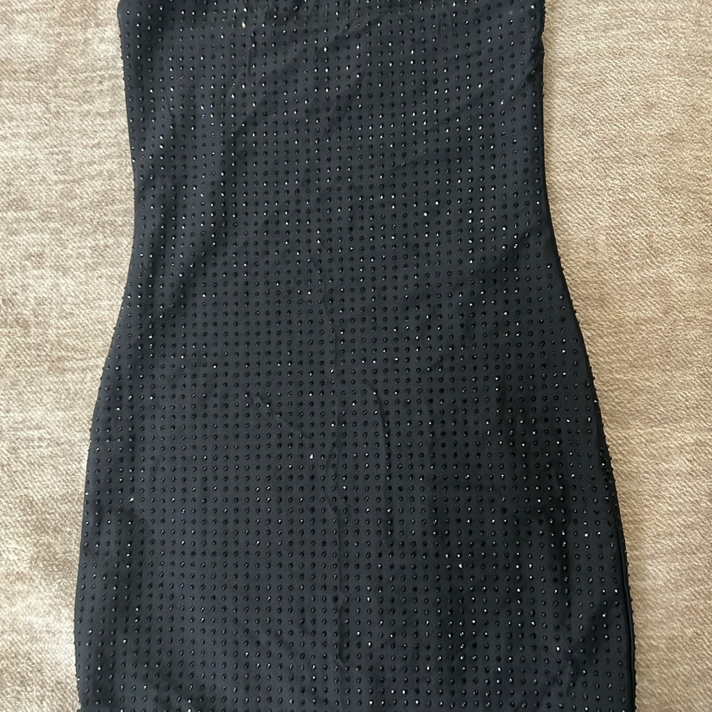 Katie J NYC Elegant Black Studded Strapless Dress